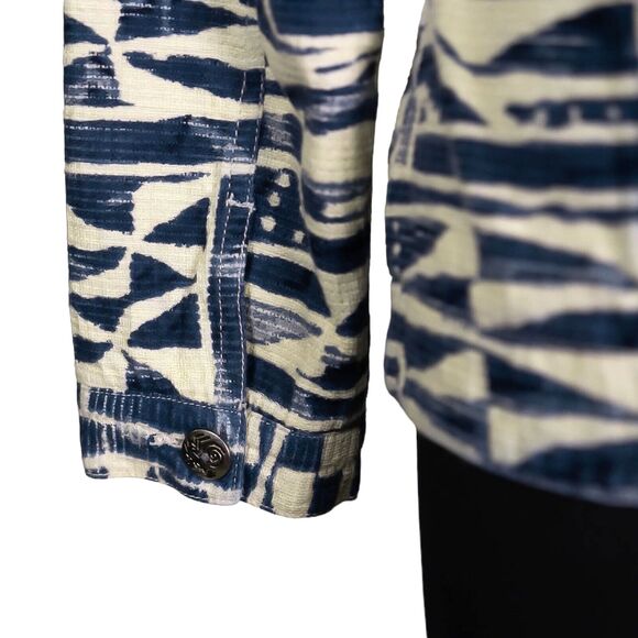 Chico's Women's Jacket Beige Blue Abstract Navajo Tribal Geometric Pockets 0 S/4 - Picture 10 of 10